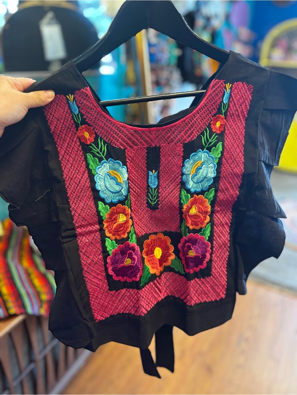 Black Women's Embroidered Floral Yoke Blouse - Pink & Multicolor